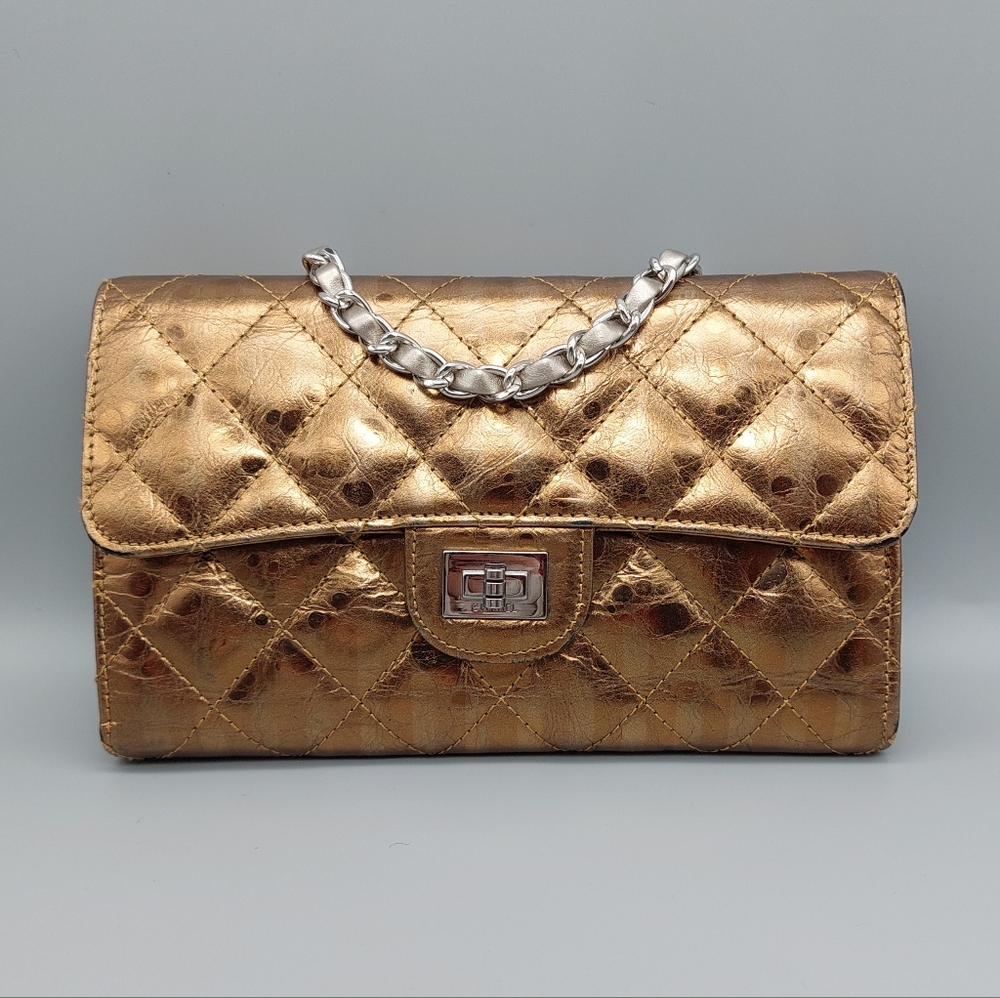 🖤CHANEL mottled rose-gold quilted leather 2.55 reissue wallet/clutch🖤